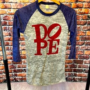 🔥 Tom Sharp NYC designer Dope baseball teeshirt 3/4 sleeve XS soft